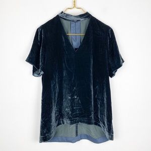 Madewell Green Velvet Choker Short Sleeve Top M